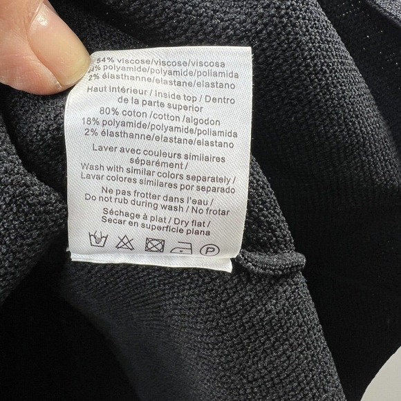 Sandro Paris Black Short Sleeve Dress Size 3 40 US 8 Overlay Stretchy - Picture 14 of 14